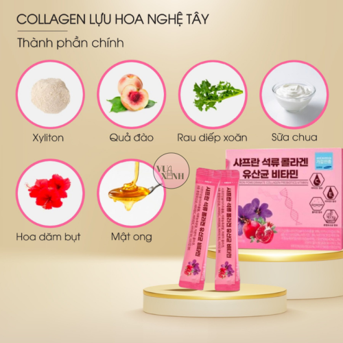 Bột Uống Collagen Và Vitamin Korea Bio Health Saffron Pomegranate Collagen Prebiotics Vitamin
