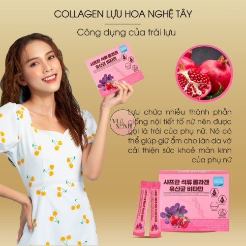 Bột Uống Collagen Và Vitamin Korea Bio Health Saffron Pomegranate Collagen Prebiotics Vitamin